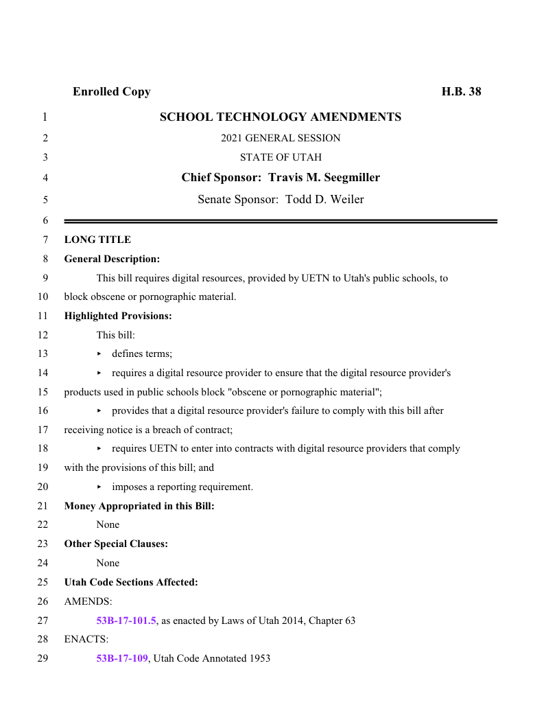 HB38 enrolled law — record page 1