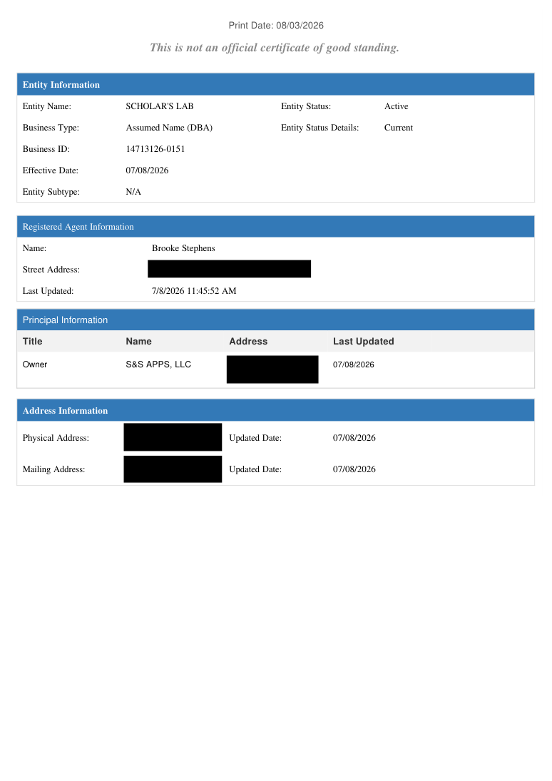 Scholar’s Lab business-information report · PDF — record page 1