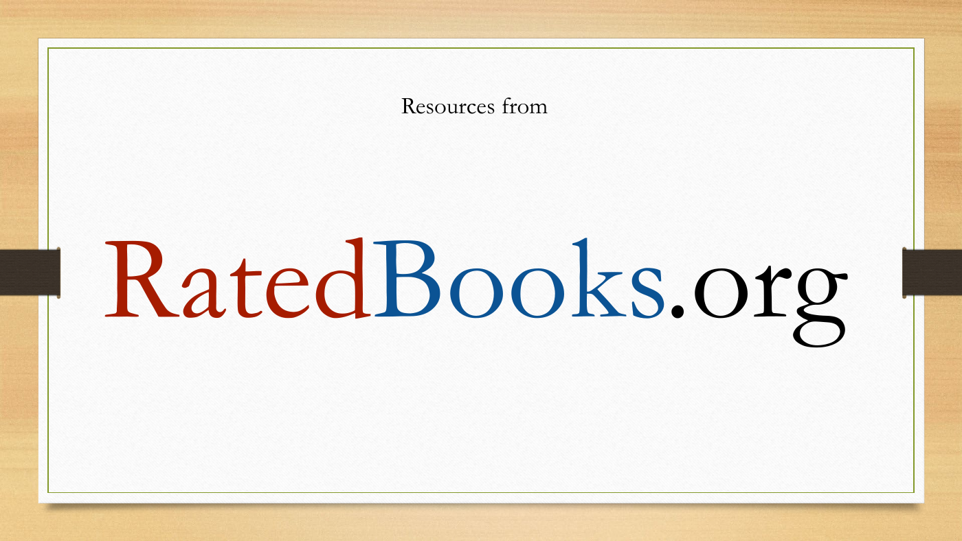 Ivory’s slide reads “Resources from RatedBooks.org.”