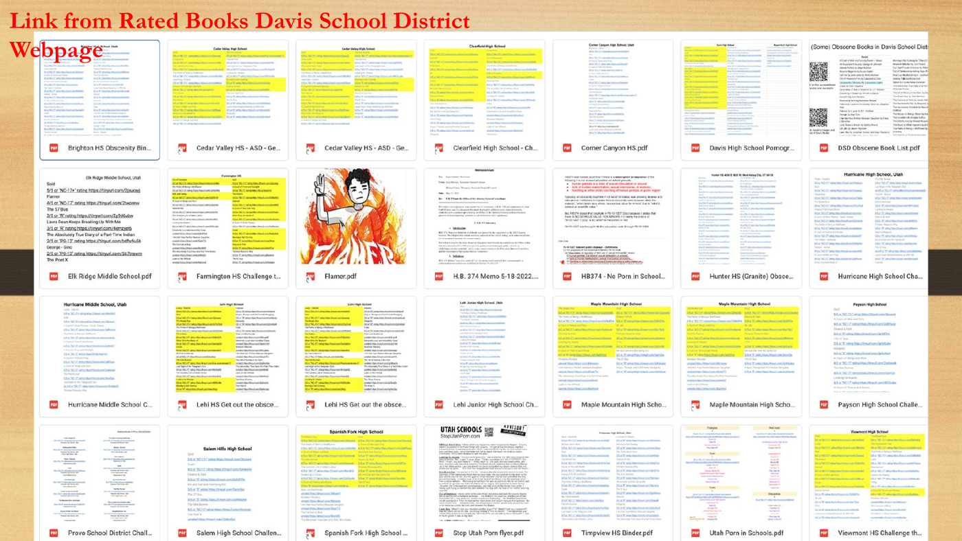 Ivory’s slide shows a grid of book-report PDFs under the heading “Link from Rated Books Davis School District Webpage.”
