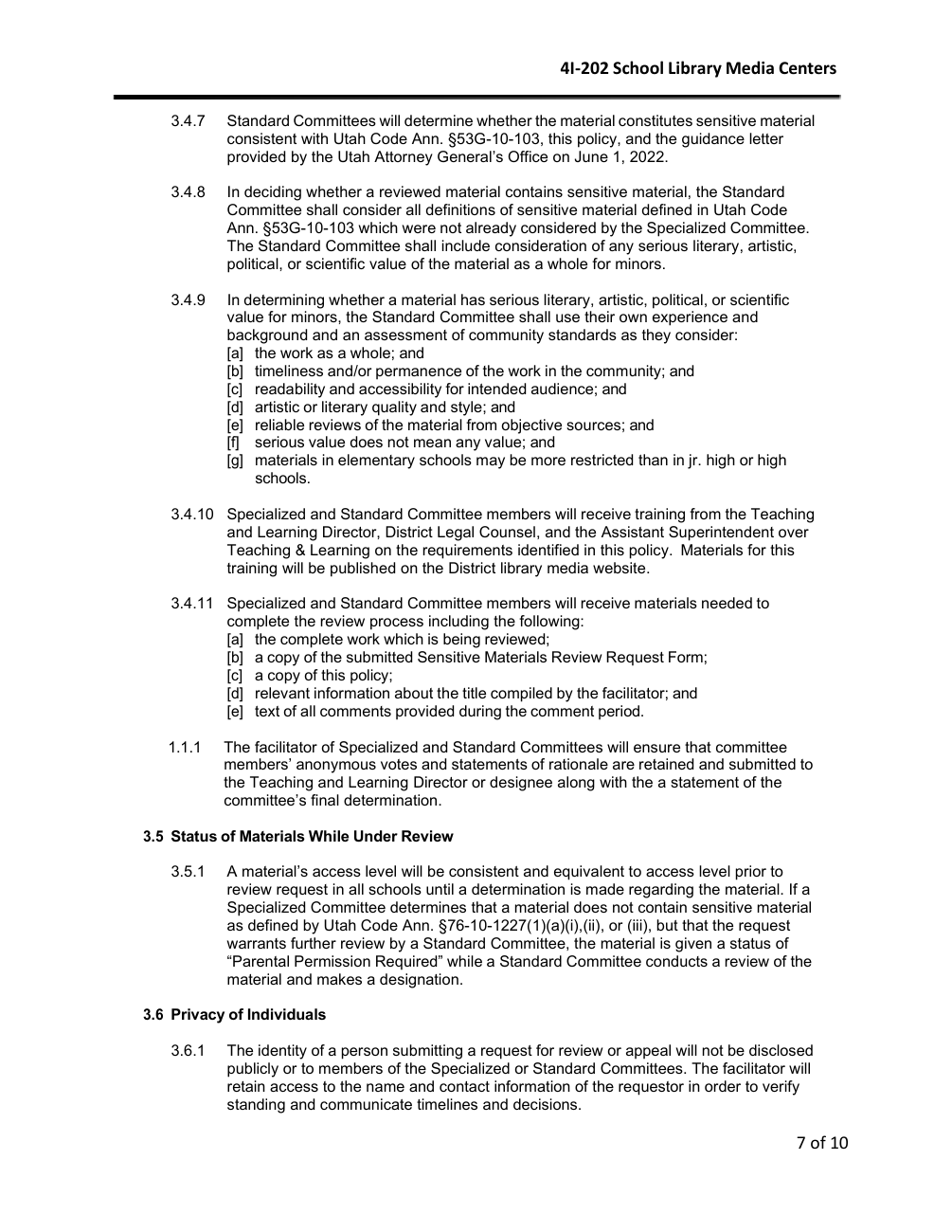 Policy copy internally revised September 6, 2023, page 7: Section 3.5.1 gives parental-permission status during further Standard review.