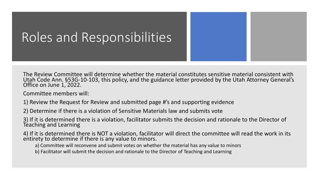 Facilitator training, PDF page 8: The Roles and Responsibilities slide describes the initial challenged-page vote and the later full-work reading stage.