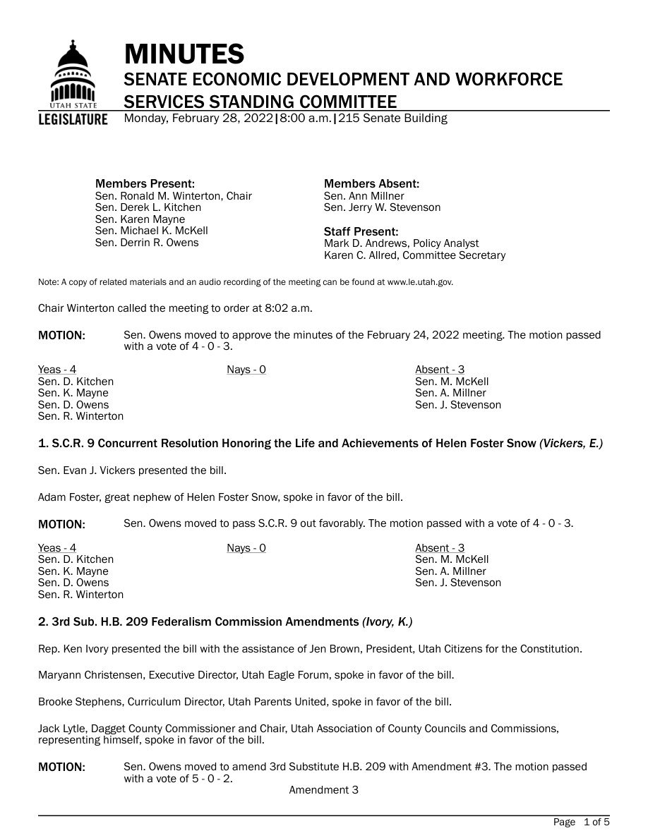 Original record for “Stephens again supports HB209”. The event text describes the relevant passage.