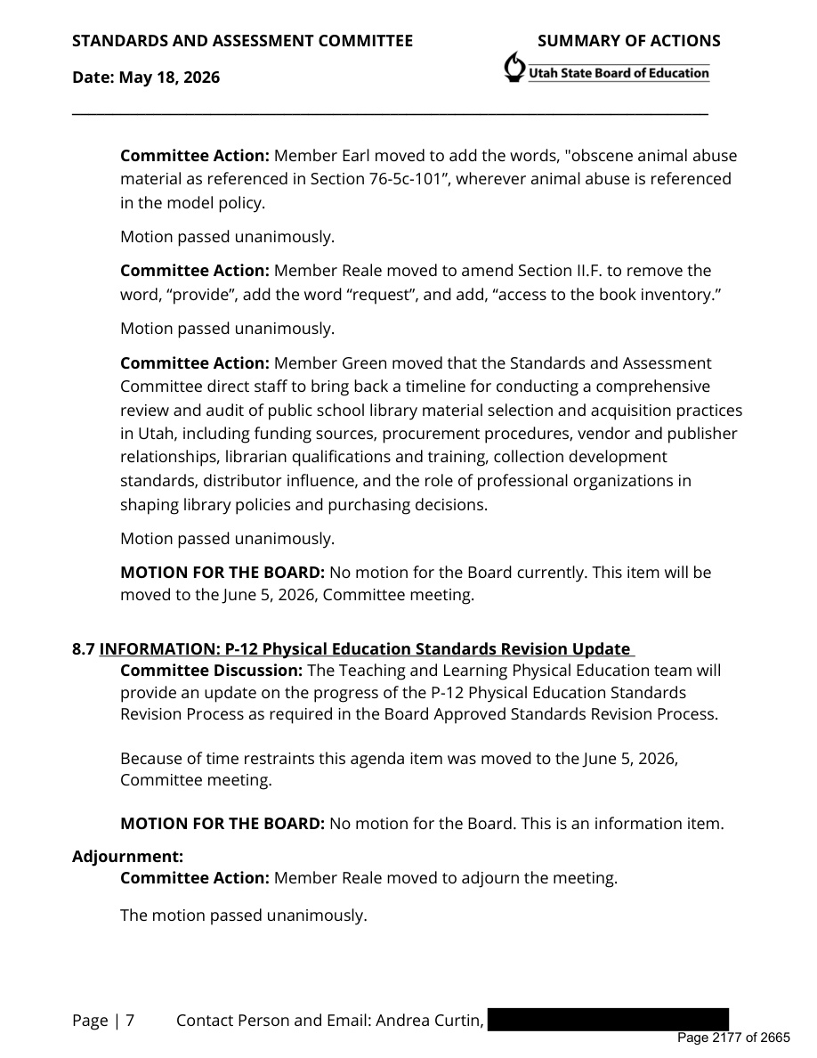 May 18, 2026: committee Summary of Actions, page 7