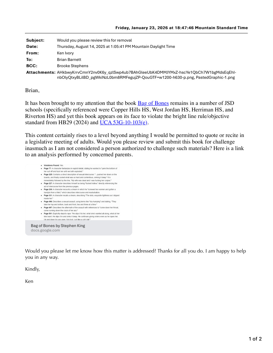 Original record for “Ivory sends report to a Board Member”. The event text describes the relevant passage.