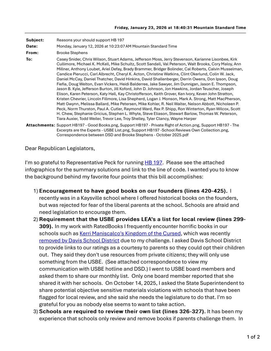 Original record for “HB197 lobbying email includes Ivory”. The event text describes the relevant passage.