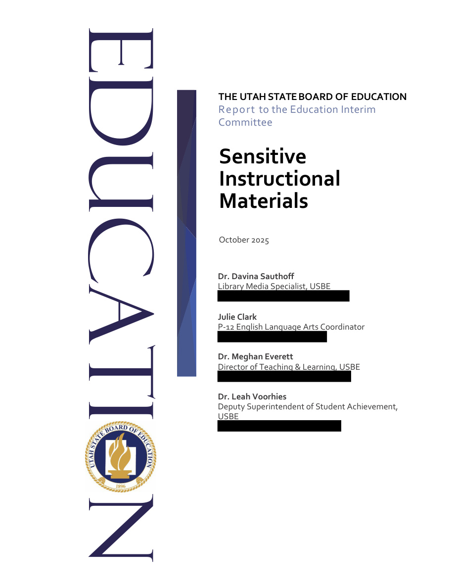 October 27, 2025: Sensitive Instructional Materials report · PDF, page 1