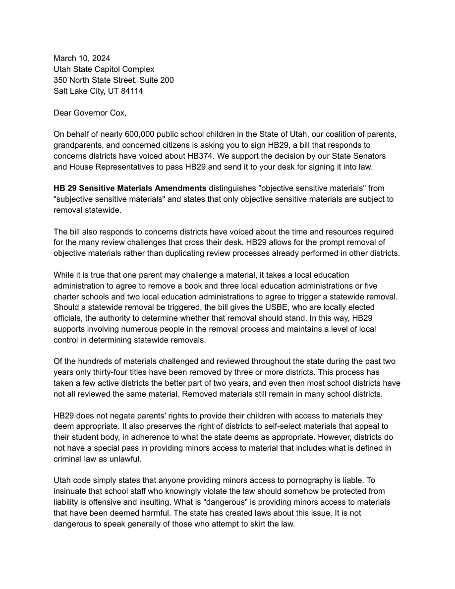 Six organizations urge Cox to sign HB29 — page 1